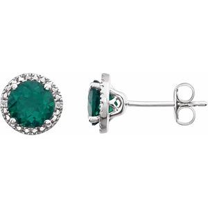 Lab-Grown Emerald And .01 Ctw Natural Diamond Earrings