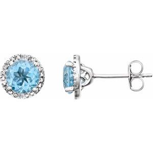 Natural Sky Blue Topaz And .01 Ctw Natural Diamond Earrings