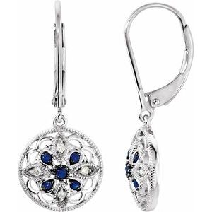 Natural Blue Sapphire And .07 Ctw Natural Diamond Earrings