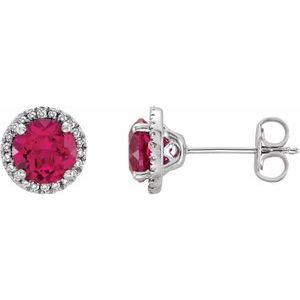 Lab-Grown Ruby And .01 Ctw Natural Diamond Earrings