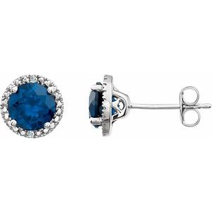 Lab-Grown Blue Sapphire And .01 Ctw Natural Diamond Earrings