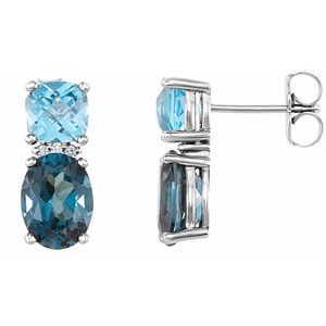 Natural London Blue Topaz Natural Swiss Blue Topaz And .03 Ctw Natural Diamond Earrings