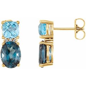 Natural London Blue Topaz Natural Swiss Blue Topaz And .03 Ctw Natural Diamond Earrings