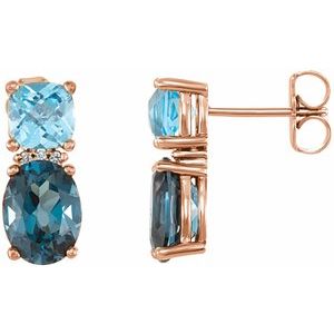 Natural London Blue Topaz Natural Swiss Blue Topaz And .03 Ctw Natural Diamond Earrings