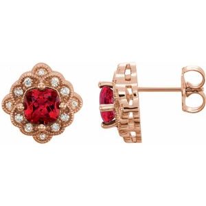 Lab-Grown Ruby And .08 Ctw Natural Diamond Earrings With Backs