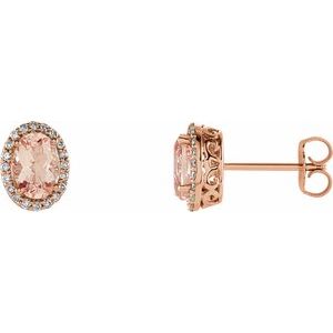 Natural Morganite And 1/5 Ctw Natural Diamond Earring Wtih Backs