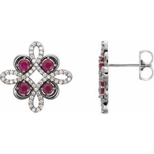 Natural Ruby And 1/4 Ctw Natural Diamond Earrings