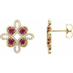 Natural Ruby And 1/4 Ctw Natural Diamond Earrings