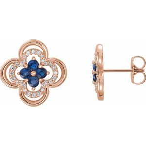 Natural Blue Sapphire And 1/5Ctw Natural Diamond Clover Earrings With Backs