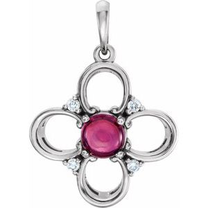 14K White Natural Pink Tourmaline & .06 CTW Natural Diamond Pendant