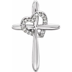 .04 Ctw Natural Diamond Cross With Heart Pendant