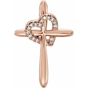 .04 Ctw Natural Diamond Cross With Heart Pendant