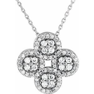 14K White 1/2 CTW Natural Diamond Clover 18″ Necklace