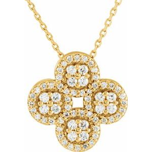 14K Yellow 1/2 CTW Natural Diamond Clover 18″ Necklace