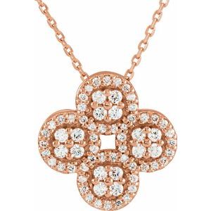 14K Rose 1/2 CTW Natural Diamond Clover 18″ Necklace