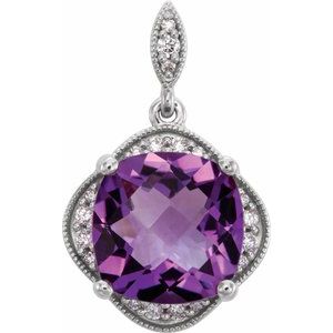 Natural Amethyst And 1/10 Ctw Natural Diamond Pendant