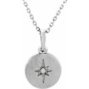 14K White .01 CT Natural Diamond Star 16-18″ Necklace