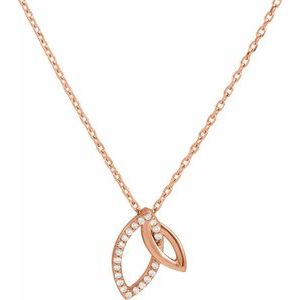 14K Rose .05 CTW Natural Diamond Double Leaf 18″ Necklace