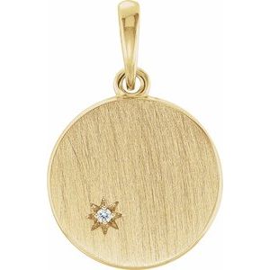 14K Yellow .005 CT Natural Diamond Engravable Pendant