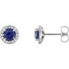 14K White 4.5 mm Lab-Grown Blue Sapphire & 1/6 CTW Natural Diamond Earrings