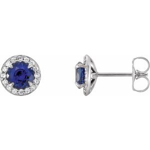 Lab-Grown Blue Sapphire And 1/6 Ctw Natural Diamond Earrings