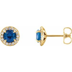 Natural Blue Sapphire And 1/6 Ctw Natural Diamond Earrings