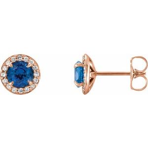 Lab-Grown Blue Sapphire And 1/8 Ctw Natural Diamond Earrings