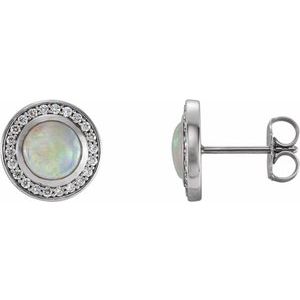 Natural Opal And 1/5 Ctw Natural Diamond Earrings