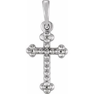 14K White Beaded Cross Pendant