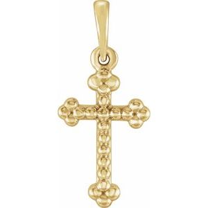 14K Yellow Beaded Cross Pendant