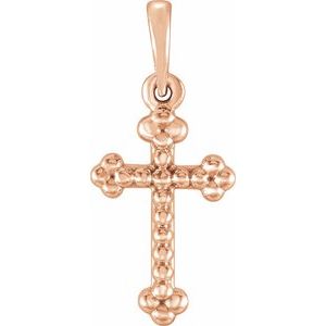 14K Rose Beaded Cross Pendant