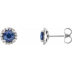 Natural Blue Sapphire And 1/8 Ctw Natural Diamond Earrings