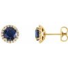 Lab-Grown Blue Sapphire And 1/8 Ctw Natural Diamond Earrings