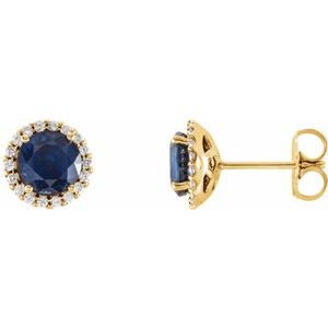 Lab-Grown Blue Sapphire And 1/8 Ctw Natural Diamond Earrings