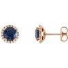 14K Rose 6 mm Natural Blue Sapphire & 1/8 CTW Natural Diamond Earrings