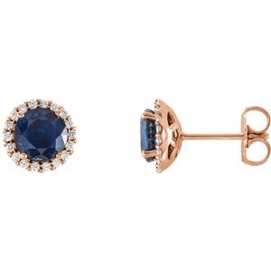 Lab-Grown Blue Sapphire And 1/8 Ctw Natural Diamond Earrings