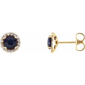 Natural Blue Sapphire And 1/8 Ctw Natural Diamond Earrings