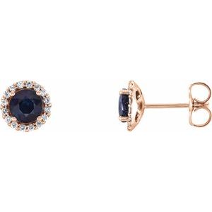 Natural Blue Sapphire And 1/8 Ctw Natural Diamond Earrings