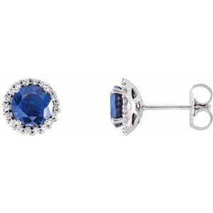 Natural Blue Sapphire And 1/8 Ctw Natural Diamond Earrings