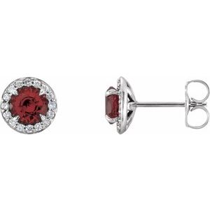 Natural Mozambique Garnet And 1/6 Ctw Natural Diamond Earrings