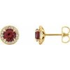 14K Yellow 4.5 mm Natural Mozambique Garnet & 1/6 CTW Natural Diamond Earrings