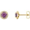 14K Yellow 5 mm Natural Amethyst & 1/8 CTW Natural Diamond Earrings