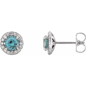 Natural Aquamarine And 1/6 Ctw Natural Diamond Earrings