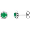 14K White 4.5 mm Natural Emerald & 1/6 CTW Natural Diamond Earrings