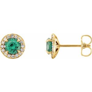 Lab-Grown Emerald And 1/8 Ctw Natural Diamond Earrings