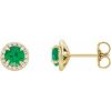 14K Yellow 4 mm Lab-Grown Emerald & 1/10 CTW Natural Diamond Earrings