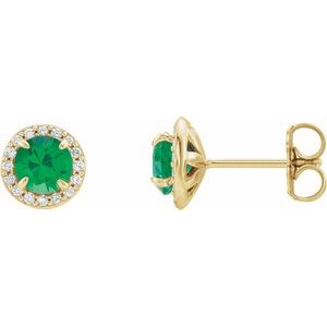 Natural Emerald And 1/6 Ctw Natural Diamond Earrings