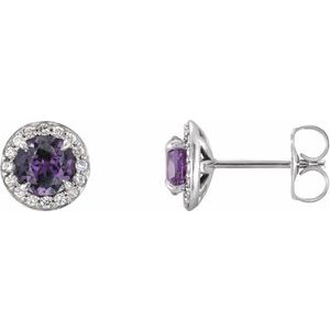 Lab-Grown Alexandrite And 1/6 Ctw Natural Diamond Earrings