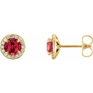 Natural Ruby And 1/8 Ctw Natural Diamond Earrings