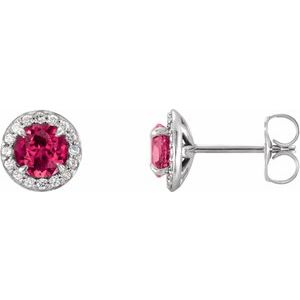 Natural Ruby And 1/6 Ctw Natural Diamond Earrings